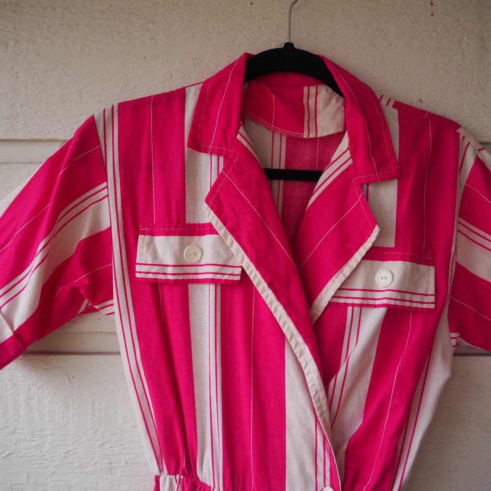 {Vintage} Pink Candy Striper Jumpsuit!